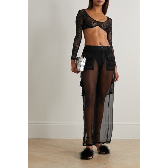 Leslie Amon Luna Cropped Stretch-Lace Top - S - Picture 2 of 5